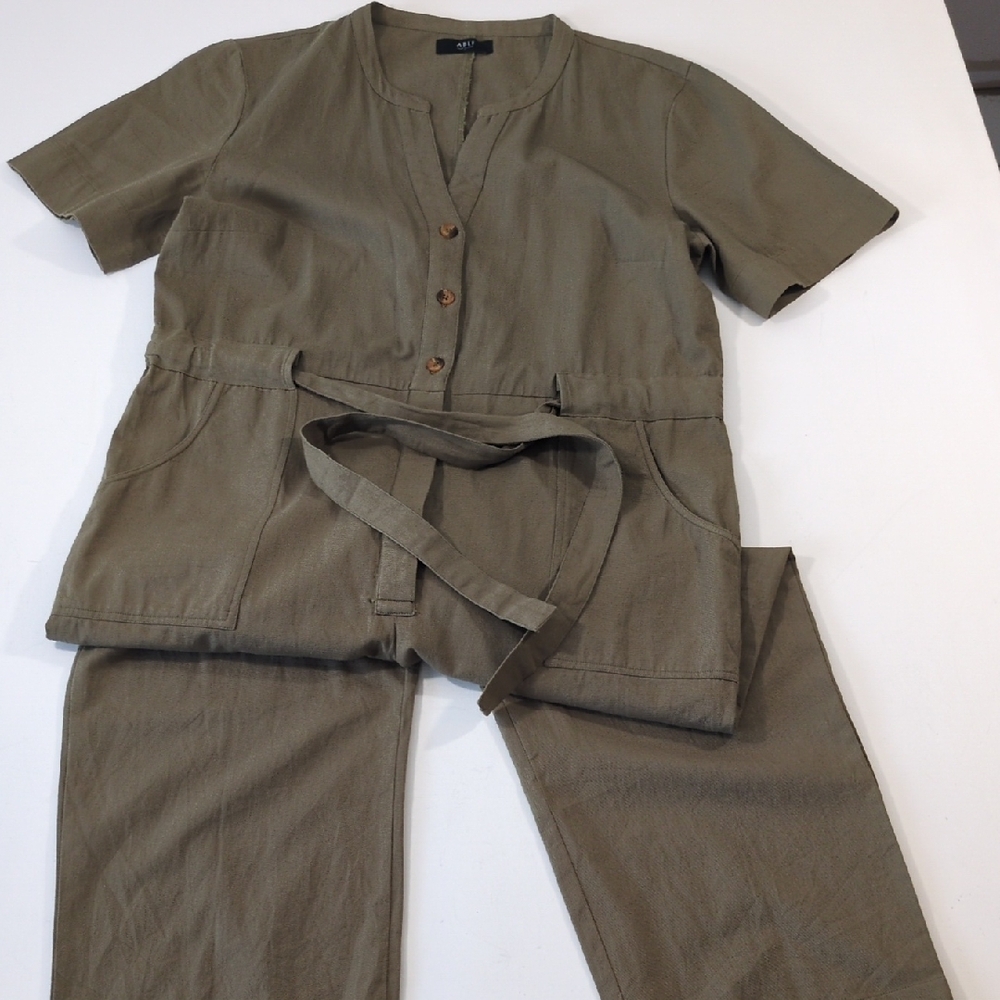 ABLE 100% Cotton Short Sleeve Utility Jumpsuit Romper Olive Green Size XL